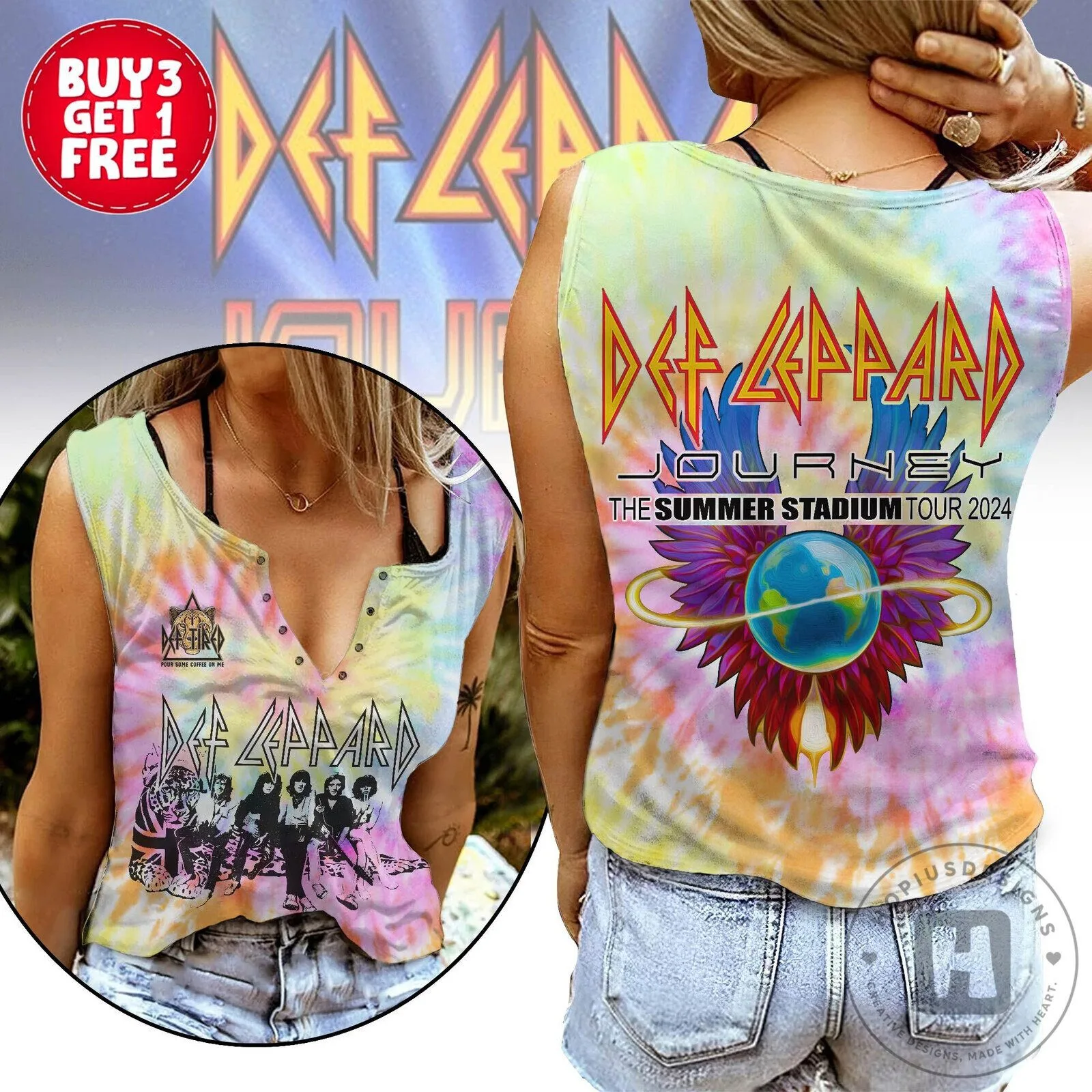 Def Leppard Journey The Summer Stadium Tour 2024 Tie Dye Tank Top