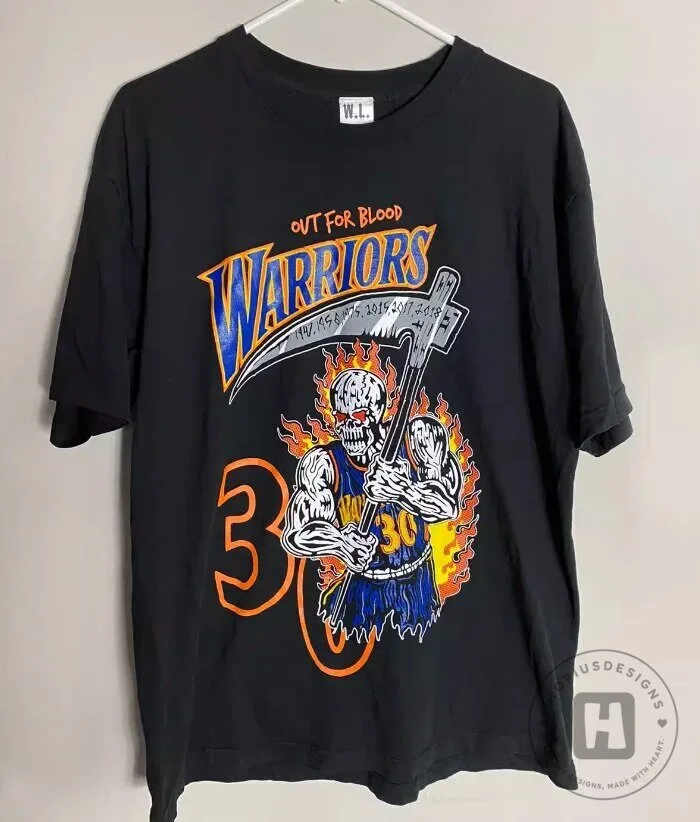 Golden State Warriors Out For Blood Skull Graphic Black T-Shirt