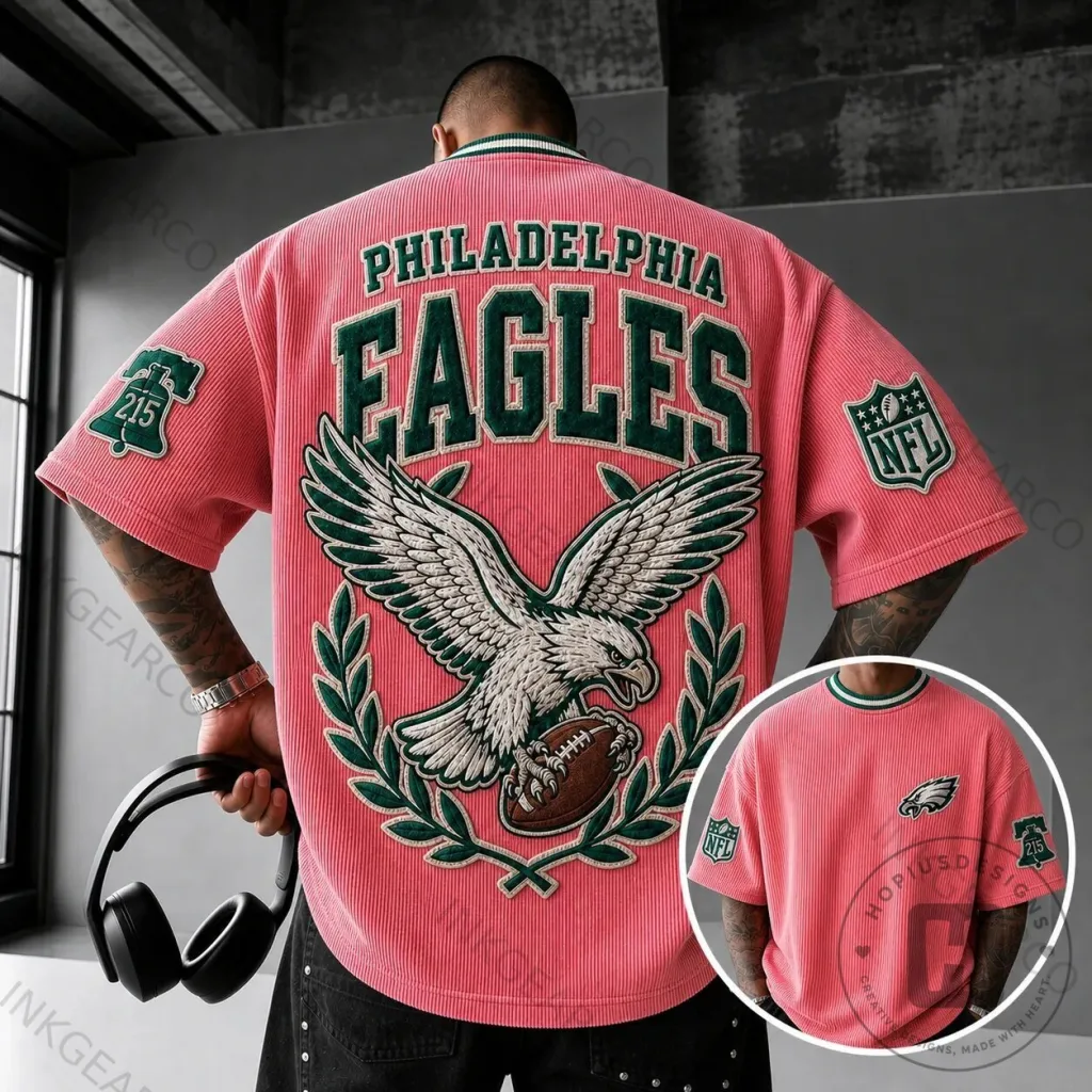 Philadelphia Eagles Football Team Logo Pink Vertical Stripe Short-Sleeve T-Shirt Philadelphia Eagles Football Team Logo Pink Vertical Stripe Short-Sleeve T-Shirt