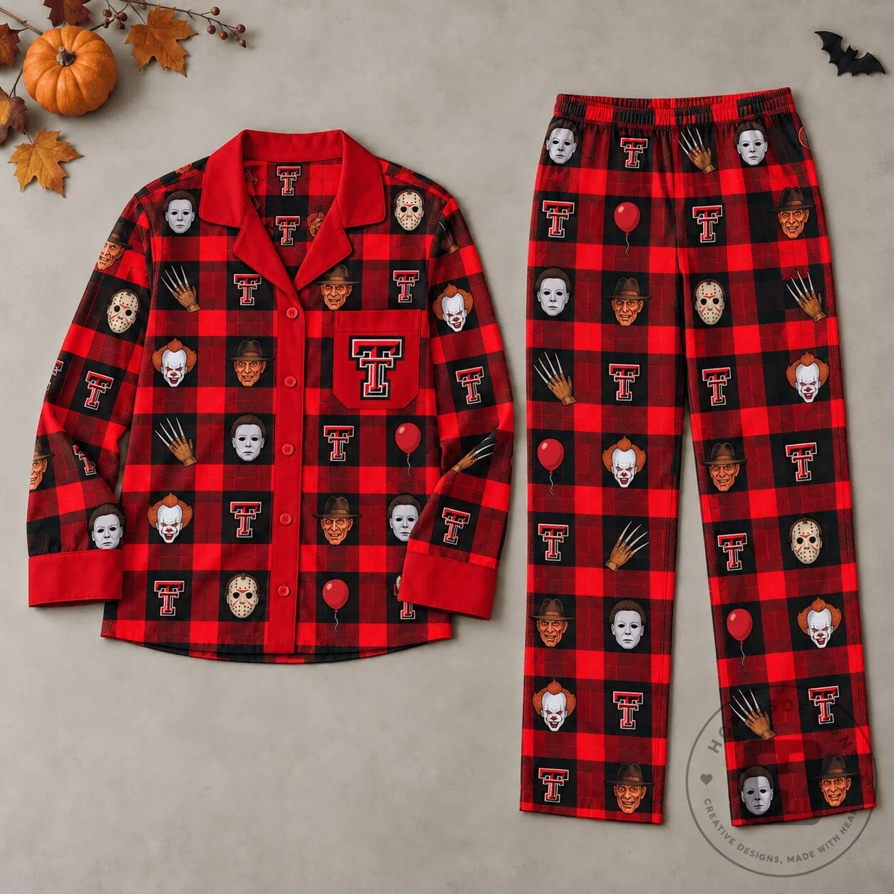 Texas Tech Red Raiders Halloween Horror Movie Characters Pajamas Set