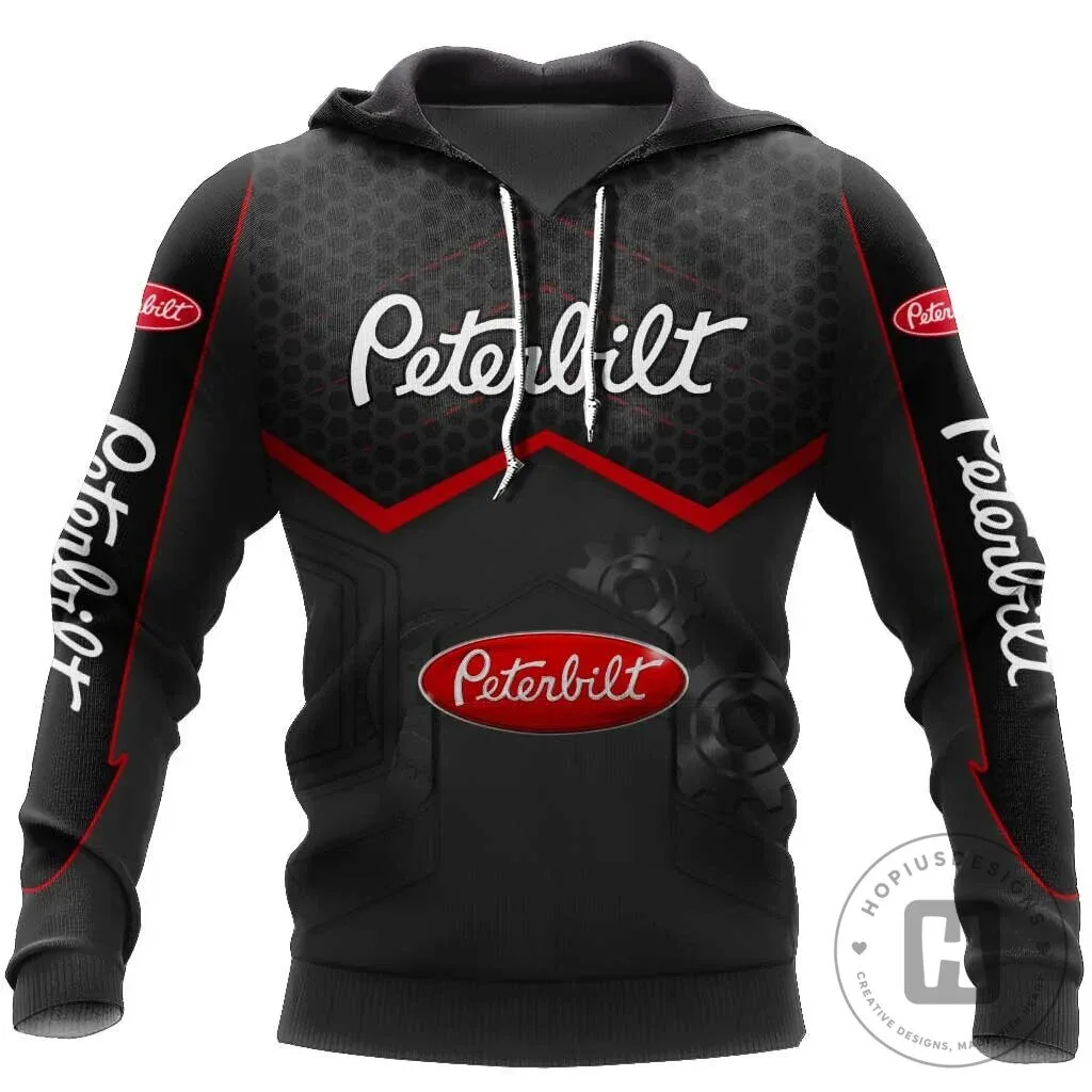 Peterbilt Trucking Company Logo Black and Red Custom Design Hoodie