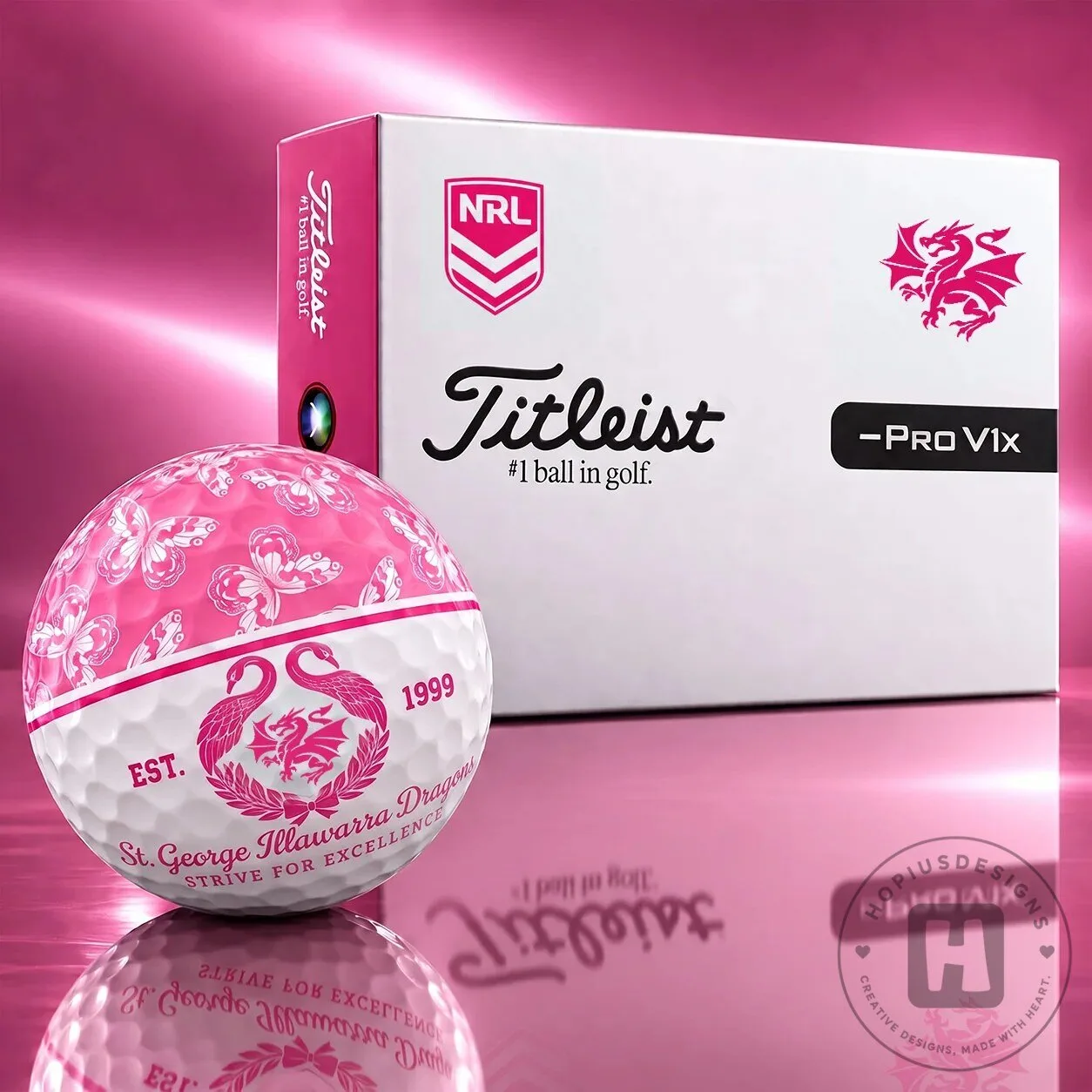 St. George Illawarra Dragons Pink Butterfly Pattern Titleist Golf Ball