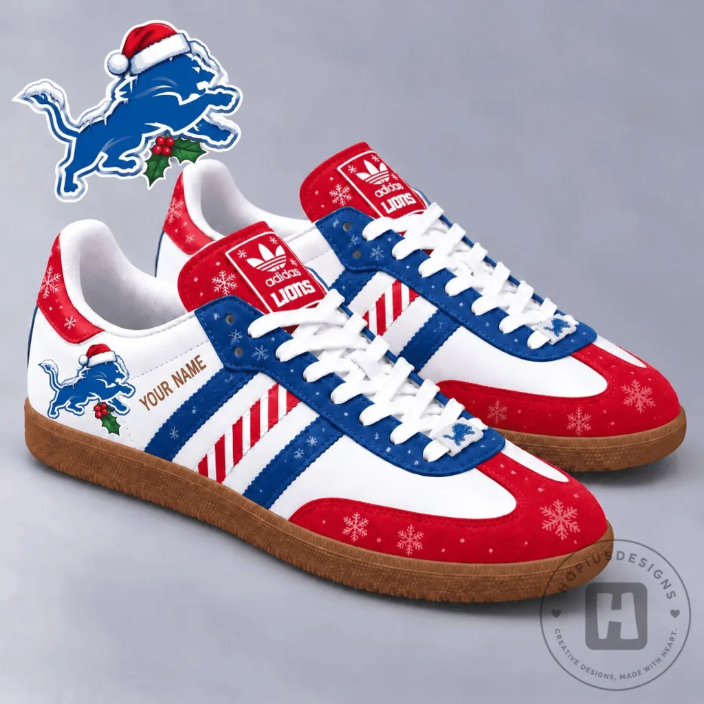 Detroit Lions Christmas Snowflake Pattern Custom Name Samba Shoes