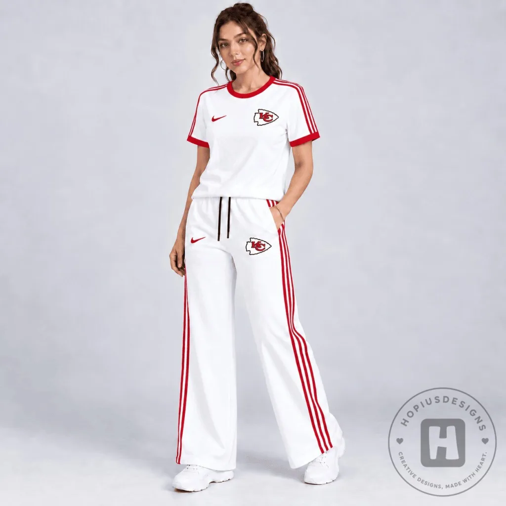 Kansas City Chiefs Women's White and Red Stripes T-Shirt and Pants Set Kansas City Chiefs Women's White and Red Stripes T-Shirt and Pants Set