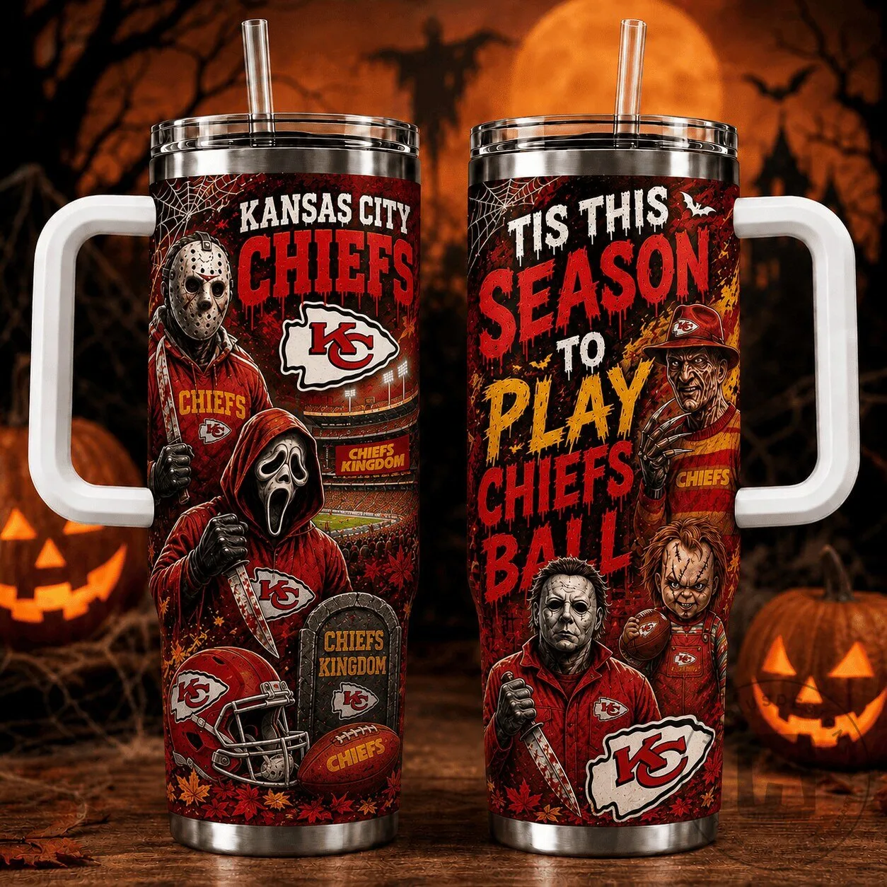 Kansas City Chiefs Halloween Horror Movie Characters Football Fan Tumbler
