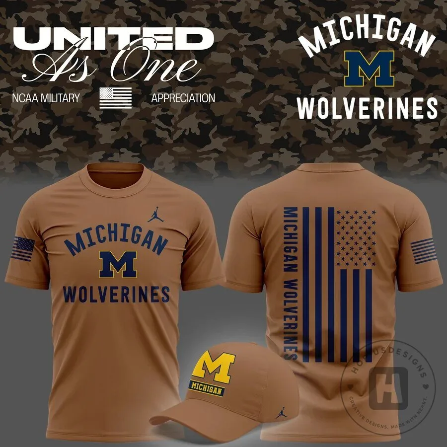 Michigan Wolverines Military Appreciation United As One NCAA Brown T-Shirt