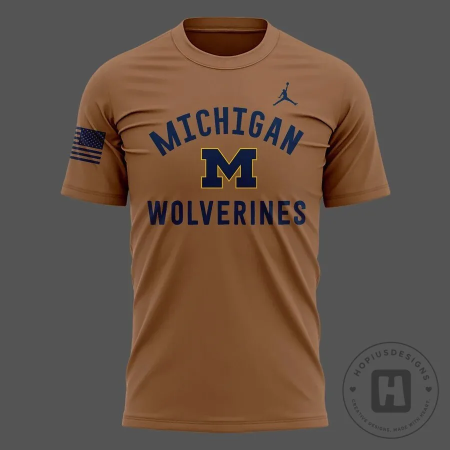 Michigan Wolverines Military Appreciation United As One NCAA Brown T-Shirt 10 Michigan Wolverines Military Appreciation United As One NCAA Brown T-Shirt