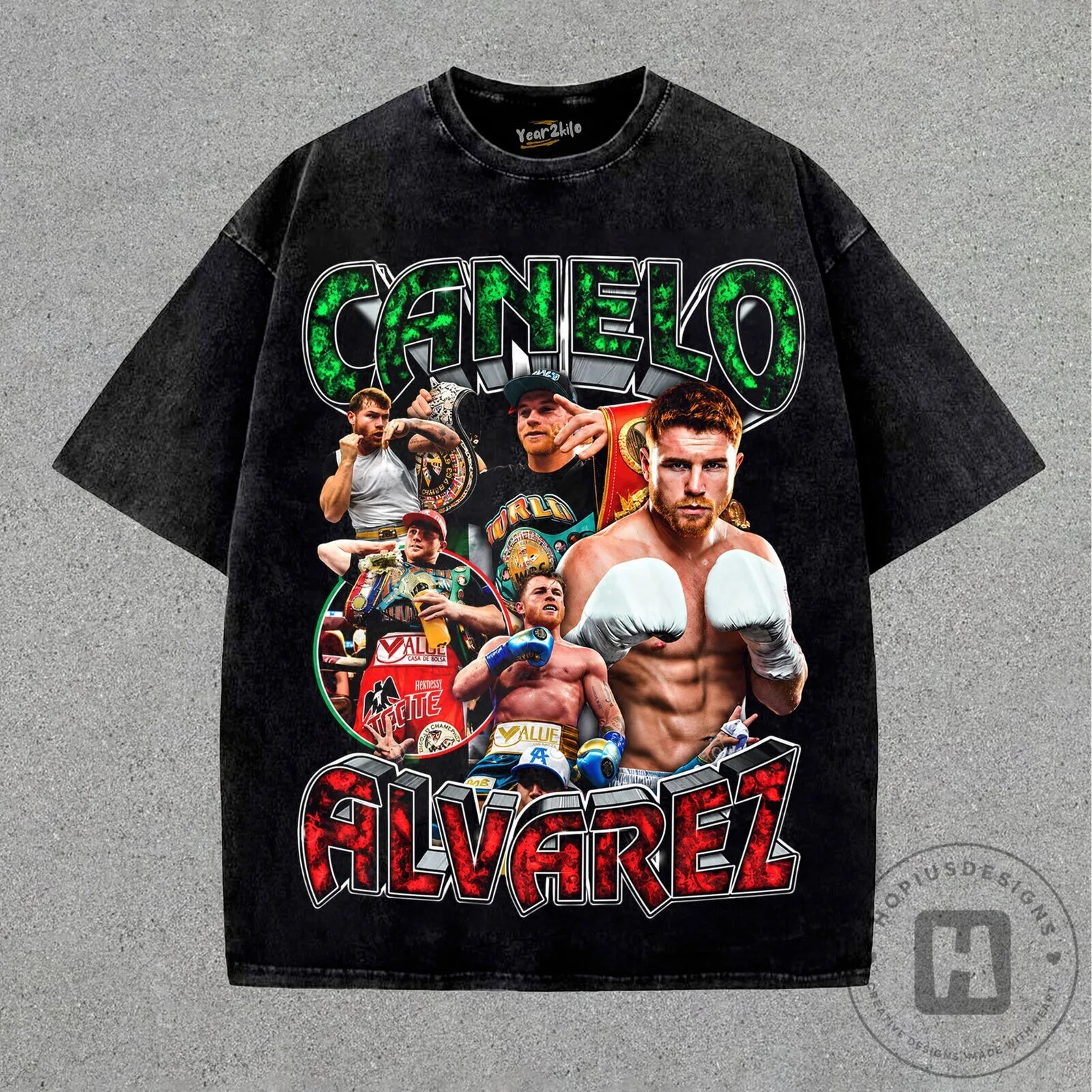 Vintage Washed T-Shirt featuring Canelo Alvarez Boxing Champion Graphic Print 2 Vintage Washed T-Shirt featuring Canelo Alvarez Boxing Champion Graphic Print