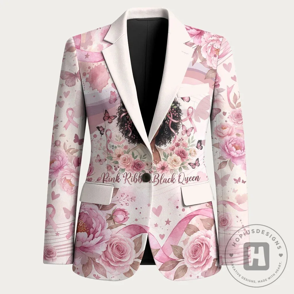 African American Breast Cancer Awareness Pink Ribbon Floral Blazer Jacket