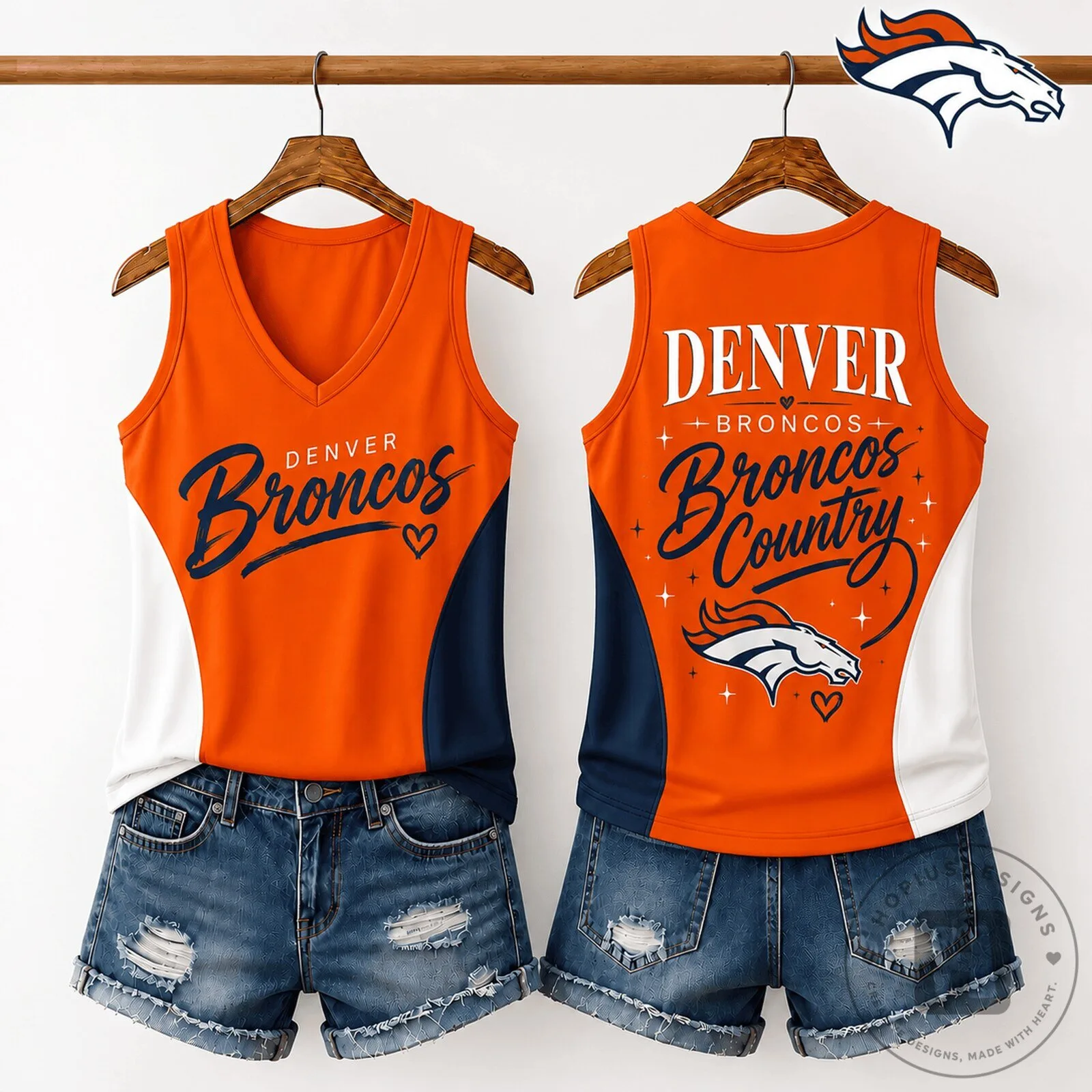 Denver Broncos Women's Orange V-Neck Tank Top for NFL Football Fans