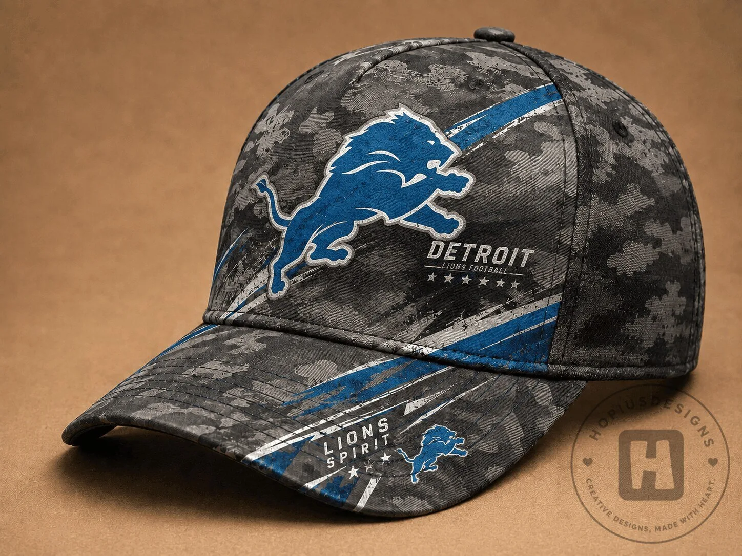 Detroit Lions Football Team Vintage Grunge Camouflage Cap Hat