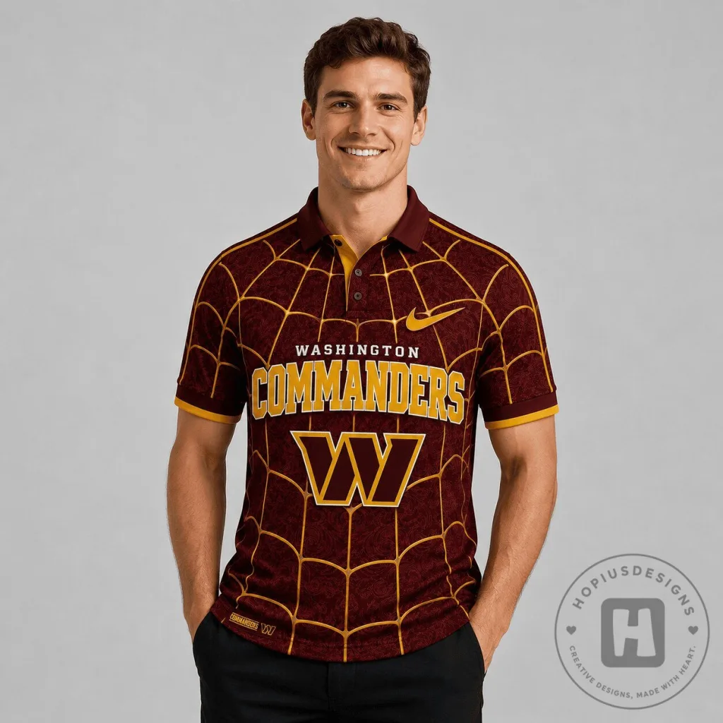 Washington Commanders Spiderweb Pattern NFL Football Team Polo Shirt Washington Commanders Spiderweb Pattern NFL Football Team Polo Shirt