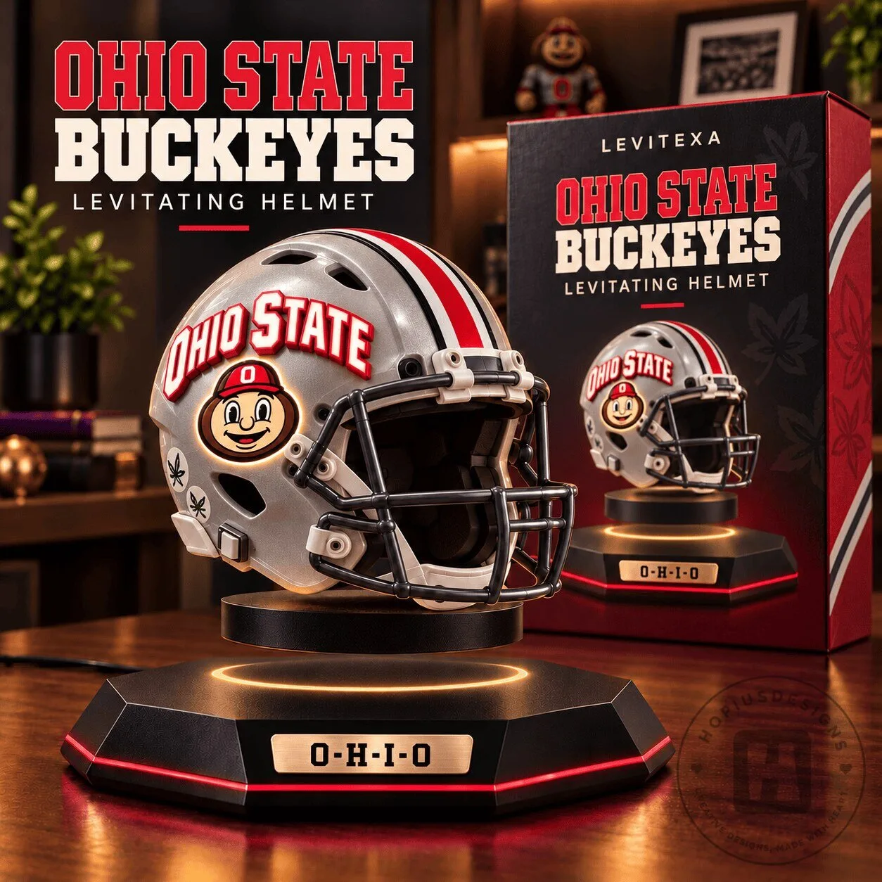 Ohio State Buckeyes Levitating Football Helmet Display with Magnetic Stand 5 Ohio State Buckeyes Levitating Football Helmet Display with Magnetic Stand