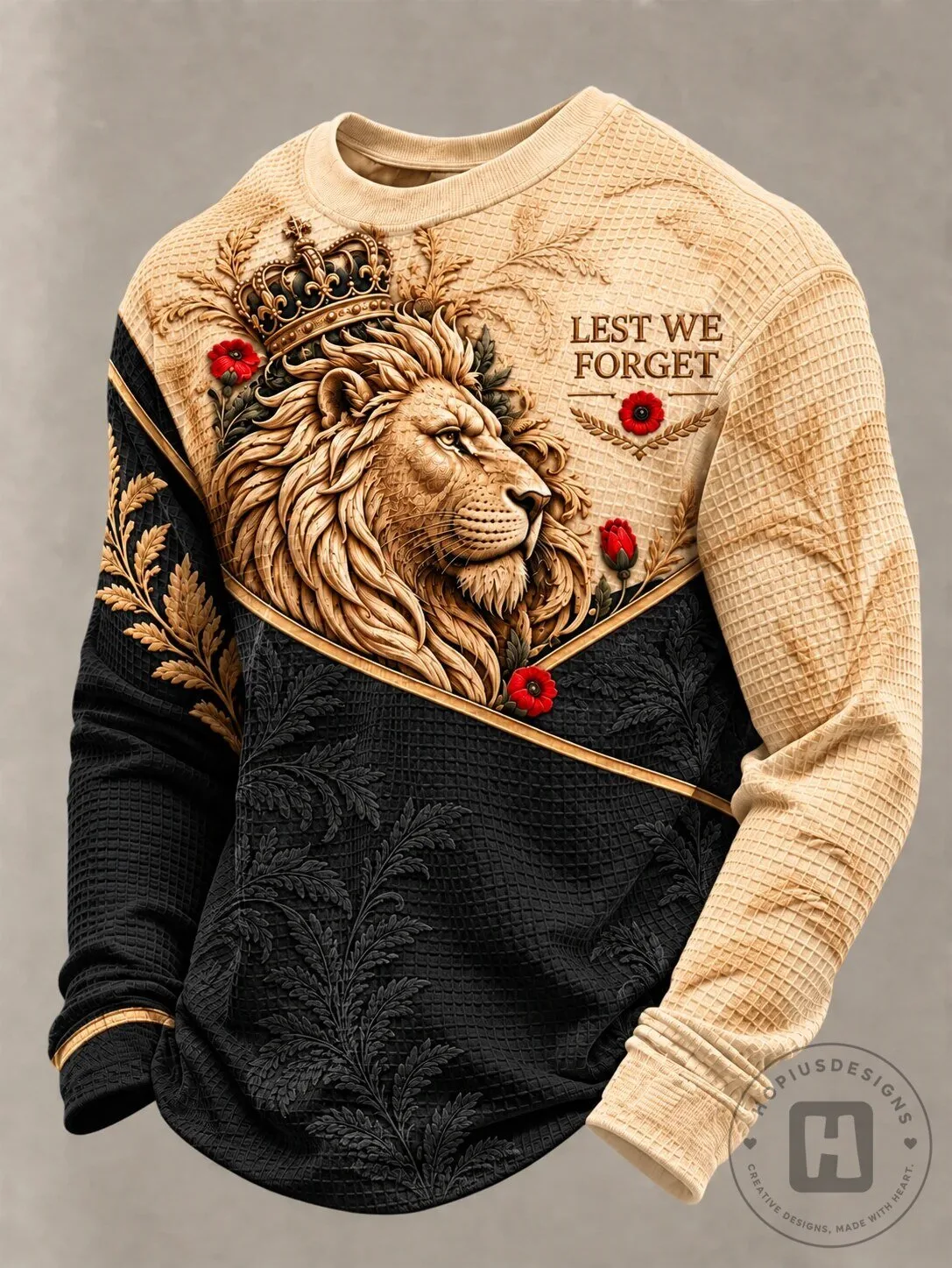 Lest We Forget Lion and Poppy Remembrance Day Waffle Knit Sweatshirt 5 Lest We Forget Lion and Poppy Remembrance Day Waffle Knit Sweatshirt