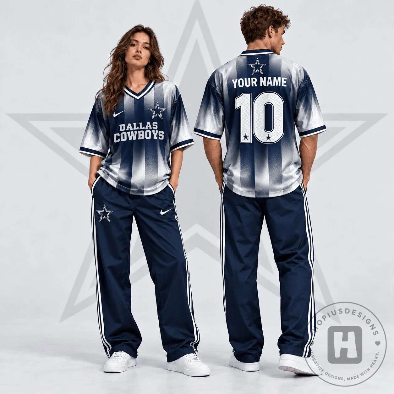 Dallas Cowboys Custom Name Number Gradient Shadow V-Neck Football Jersey