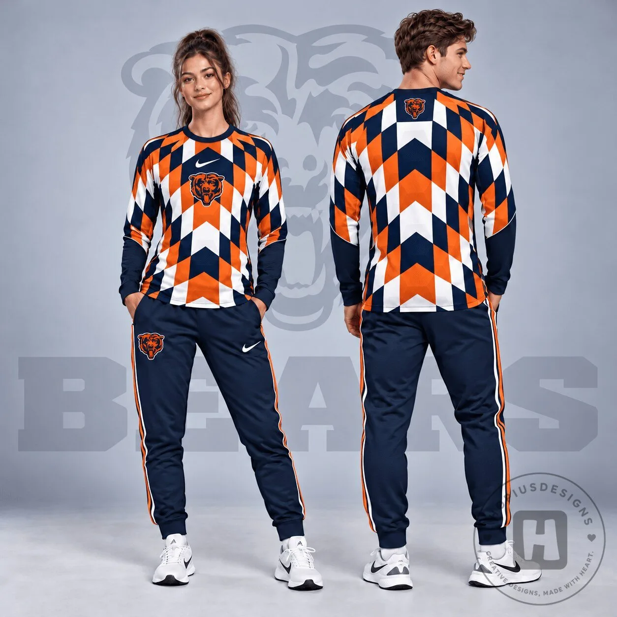 Chicago Bears NFL Diamond Chevron Geometric Print Long Sleeve Shirt 3 Chicago Bears NFL Diamond Chevron Geometric Print Long Sleeve Shirt
