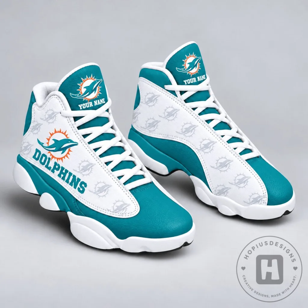 Miami Dolphins Personalized Name High Top Sneakers, Custom NFL Football Fan Shoes Miami Dolphins Personalized Name High Top Sneakers, Custom NFL Football Fan Shoes