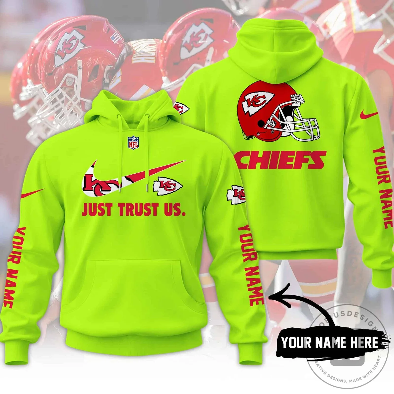 Kansas City Chiefs Personalized Neon Green Football Hoodie