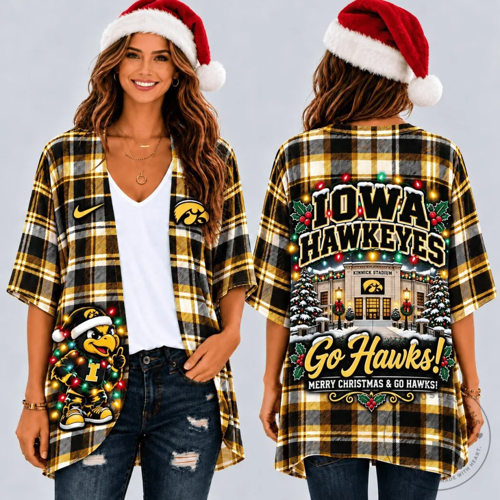 Iowa Hawkeyes Christmas Plaid Flannel Button Up Shirt for Women Iowa Hawkeyes Christmas Plaid Flannel Button Up Shirt for Women