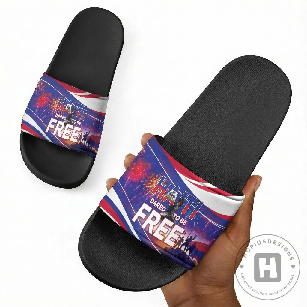 Haiti Independence Day Patriotic Heritage Slide Sandals 9 Haiti Independence Day Patriotic Heritage Slide Sandals