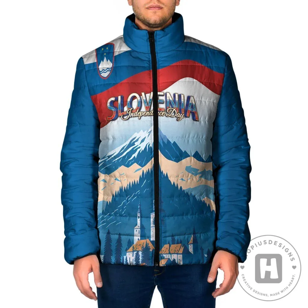 Slovenia Independence Day Lake Bled Julian Alps Landscape Padded Jacket
