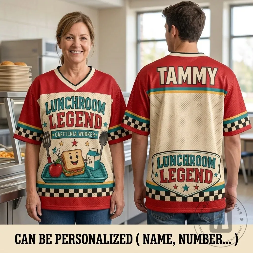 Personalized Lunchroom Legend Cafeteria Worker Football Jersey