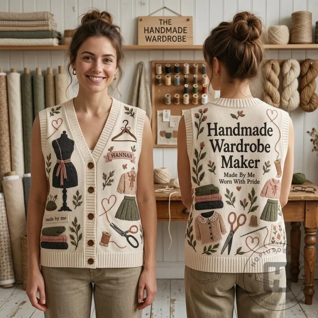 Handmade Wardrobe Maker Personalized Sewing Enthusiast Cardigan Vest