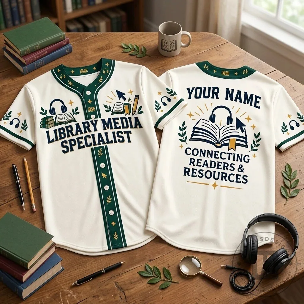 Personalized Library Media Specialist Baseball Jersey - Custom Librarian Gift