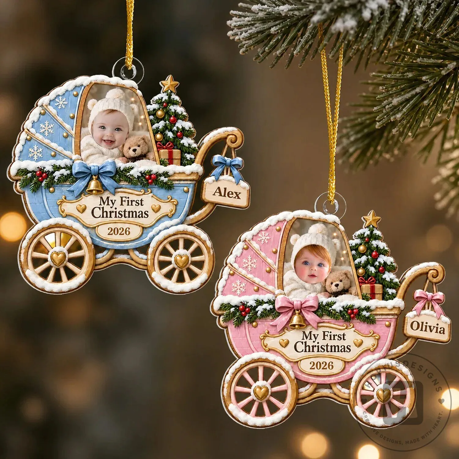 Baby's First Christmas Personalized Stroller Photo Ornament