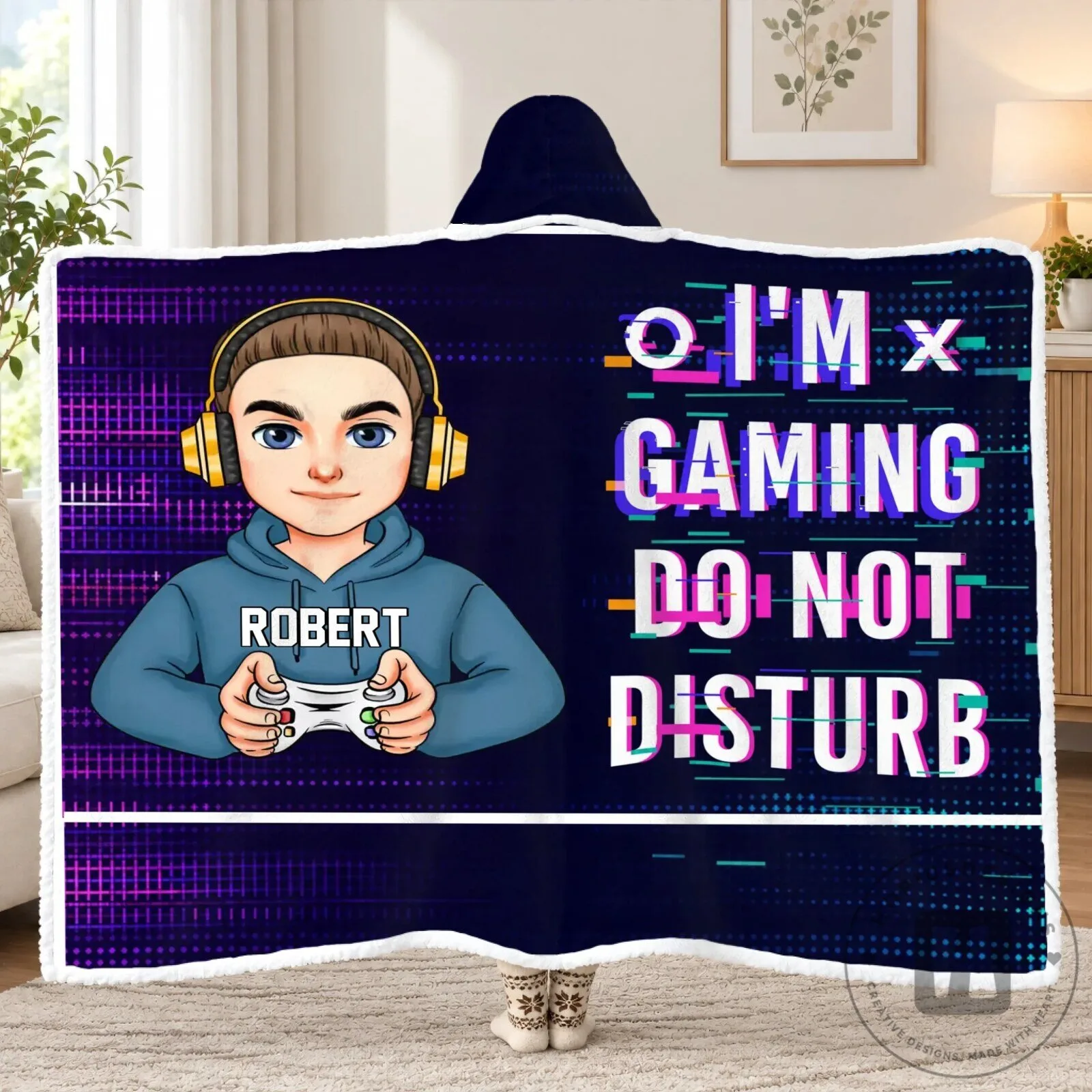 Personalized Gamer Boy I'm Gaming Do Not Disturb Hooded Blanket