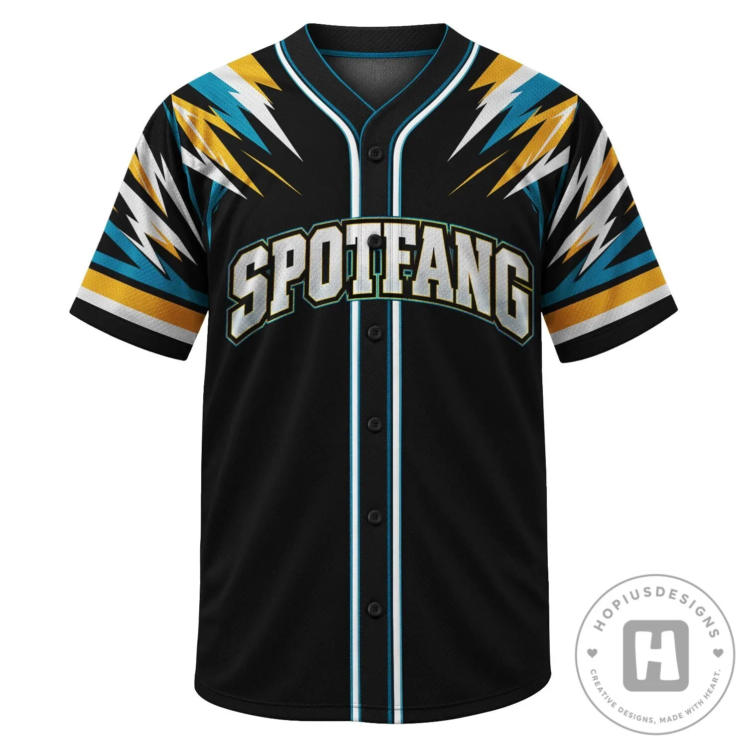 Spotfang Lightning Bolt Black and Gold Baseball Jersey