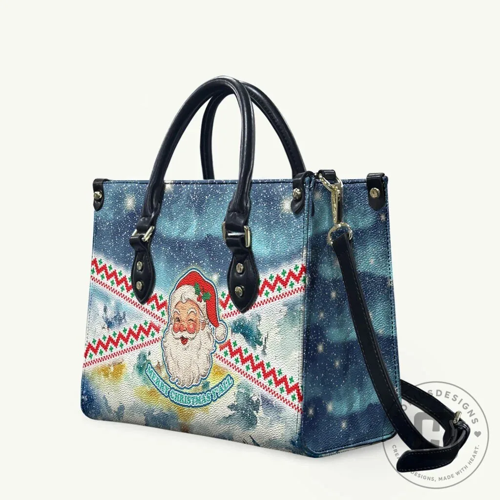 Vintage Santa Claus Christmas Leather Handbag Retro Winking Santa Groovy Cute Winter Bag