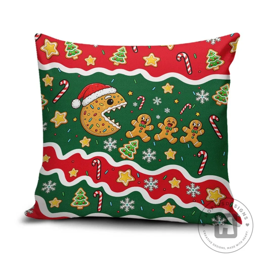 Christmas Gingerbread Man Arcade Game Pattern Holiday Decorative Pillow