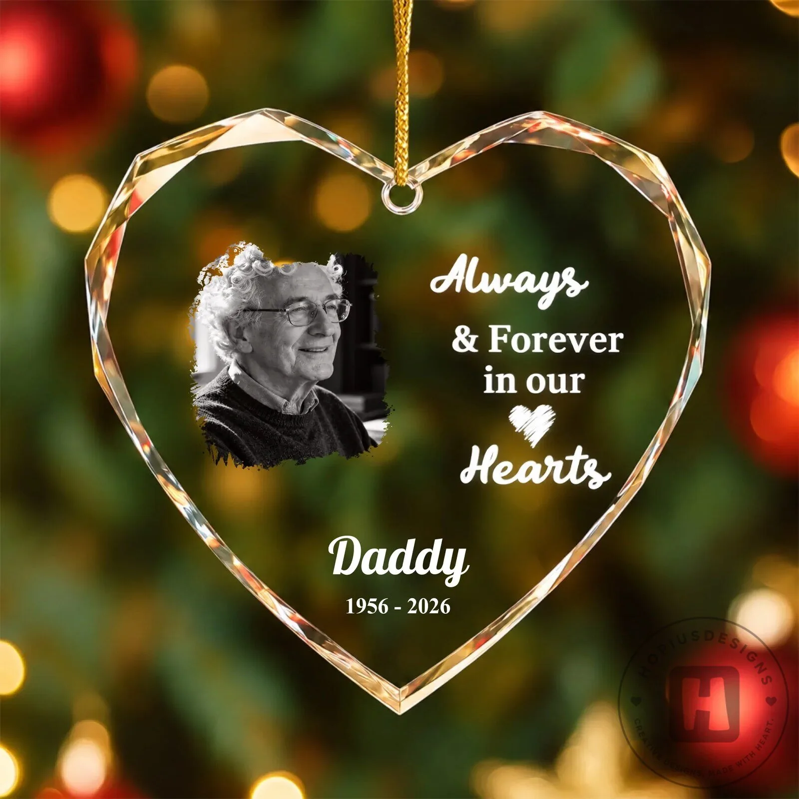Personalized Memorial Heart Shaped Glass Ornament - Always & Forever In Our Hearts 9 Personalized Memorial Heart Shaped Glass Ornament - Always & Forever In Our Hearts