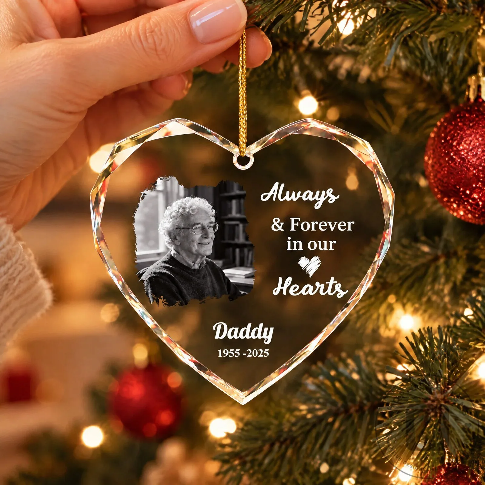 Personalized Memorial Heart Shaped Glass Ornament - Always & Forever In Our Hearts 10 Personalized Memorial Heart Shaped Glass Ornament - Always & Forever In Our Hearts