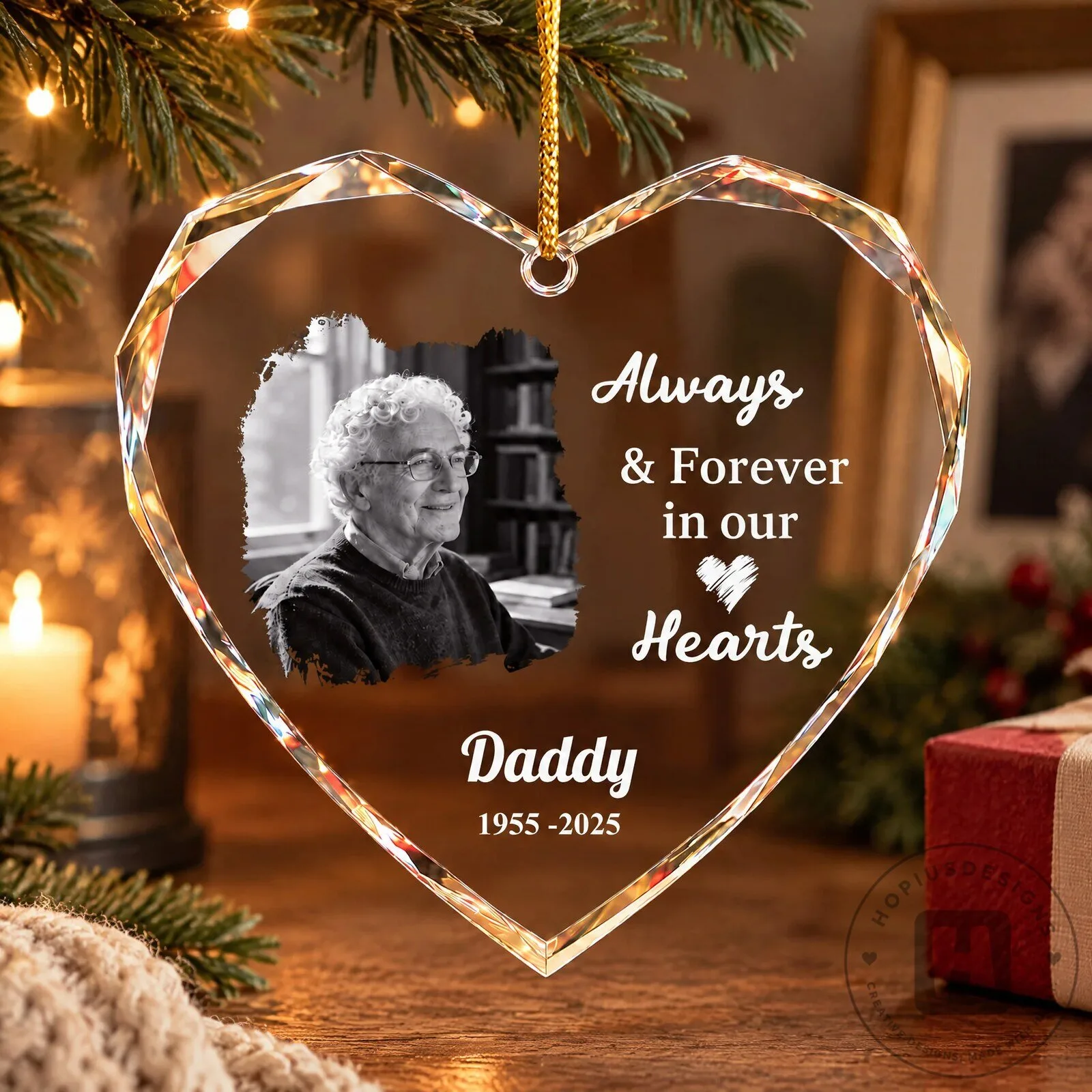 Personalized Memorial Heart Shaped Glass Ornament - Always & Forever In Our Hearts 11 Personalized Memorial Heart Shaped Glass Ornament - Always & Forever In Our Hearts