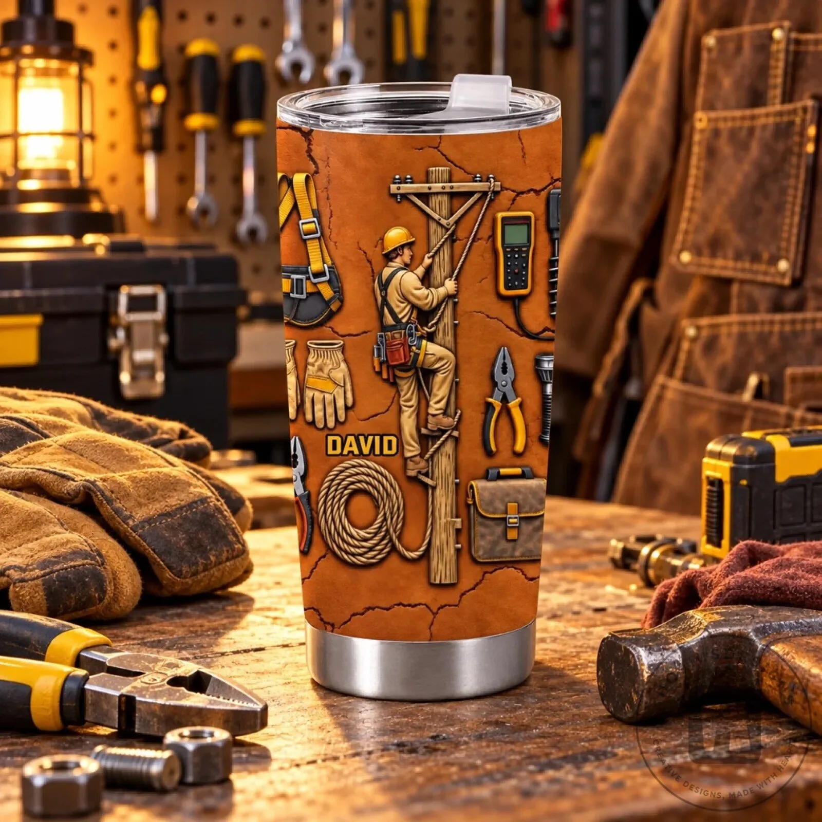 Personalized Construction Worker Tumbler - Custom Electrician Lineman Name Gift
