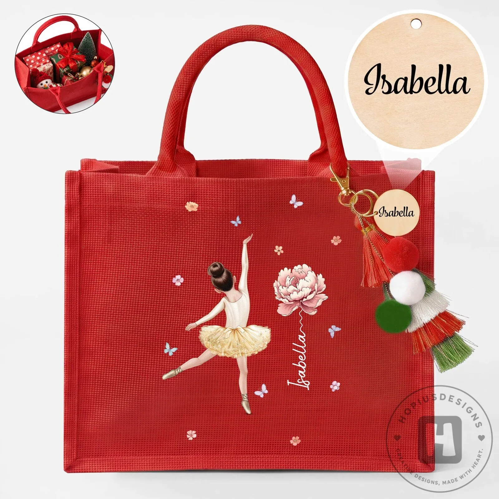 Personalized Ballet Dancer Christmas Gift Bag with Birth Month Flower Charm