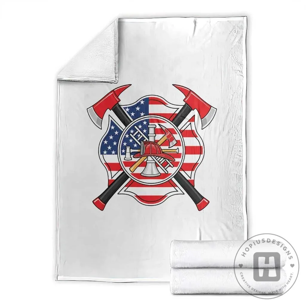 Patriotic Firefighter Maltese Cross American Flag Throw Blanket