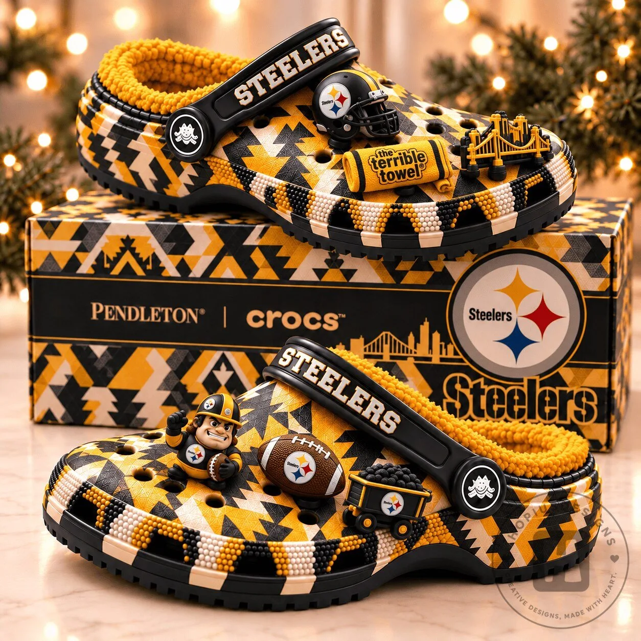 Pittsburgh Steelers Pendleton Pattern Fleece-Lined Crocs Clogs Shoes