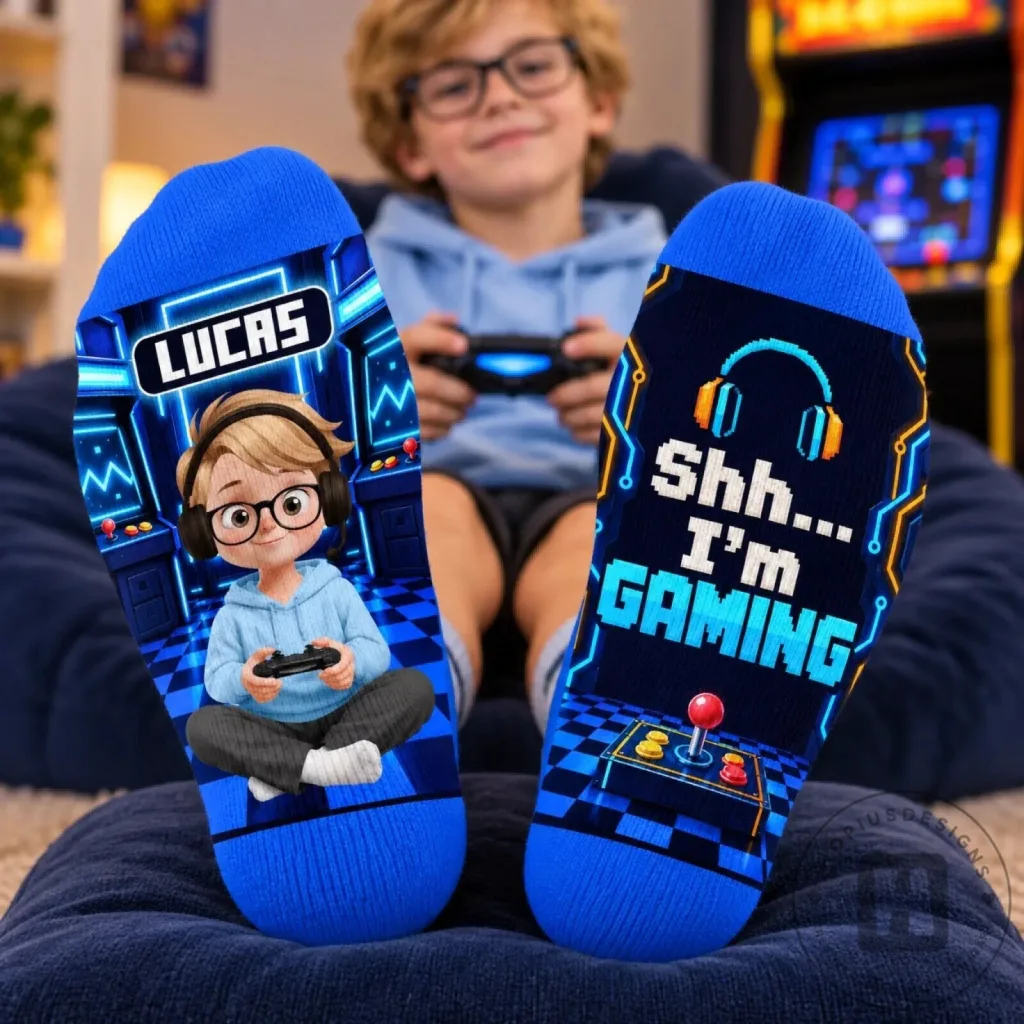 Personalized Gamer Boy Name Custom Gaming Sessions Kids Crew Socks Personalized Gamer Boy Name Custom Gaming Sessions Kids Crew Socks