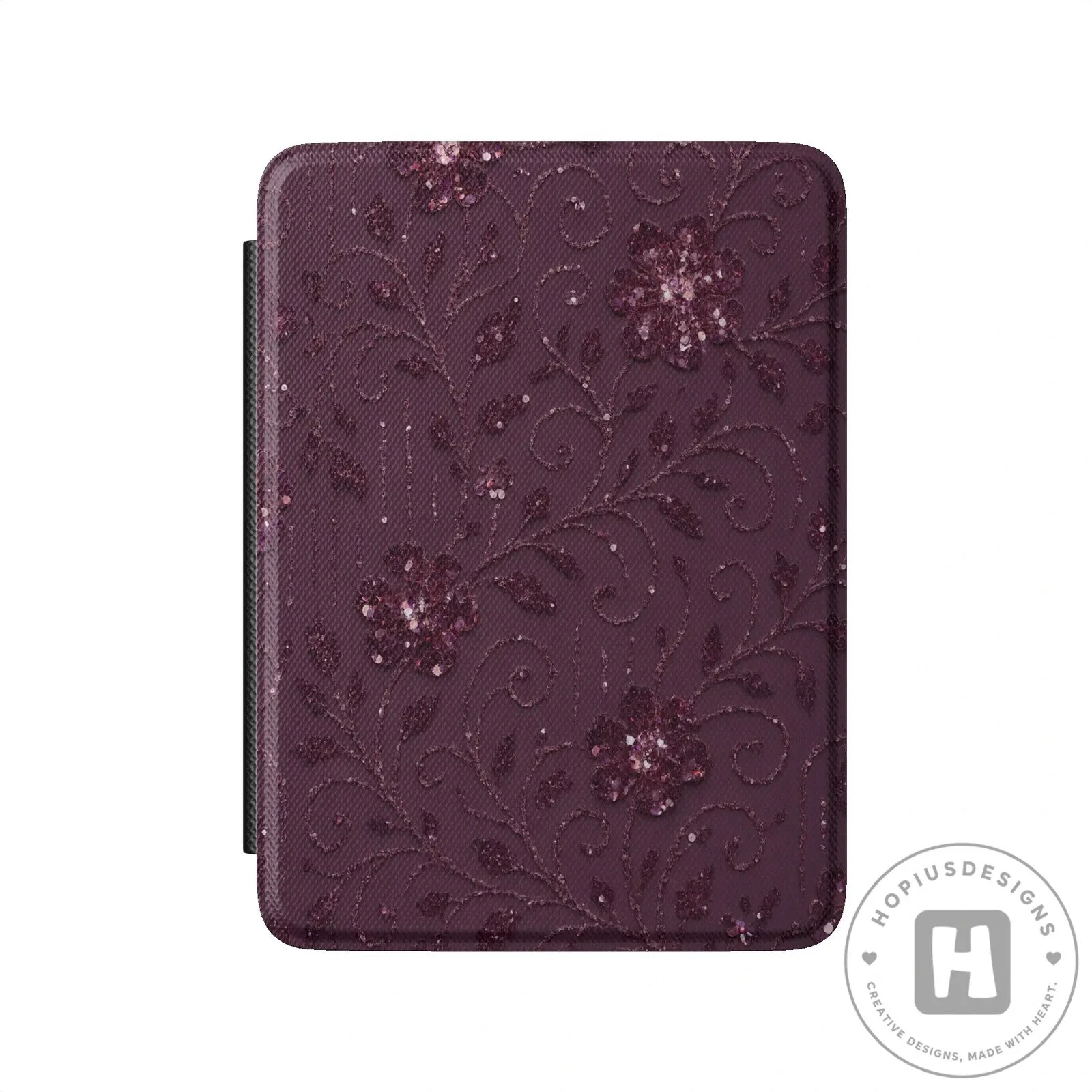 Plum Floral Sequin Embroidered Kindle Paperwhite Case Cover