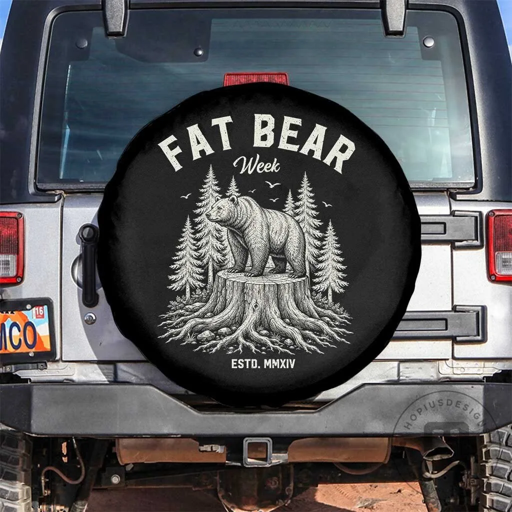 Fat Bear Week Vintage Forest Grizzly Bear Tree Stump Spare Tire Cover