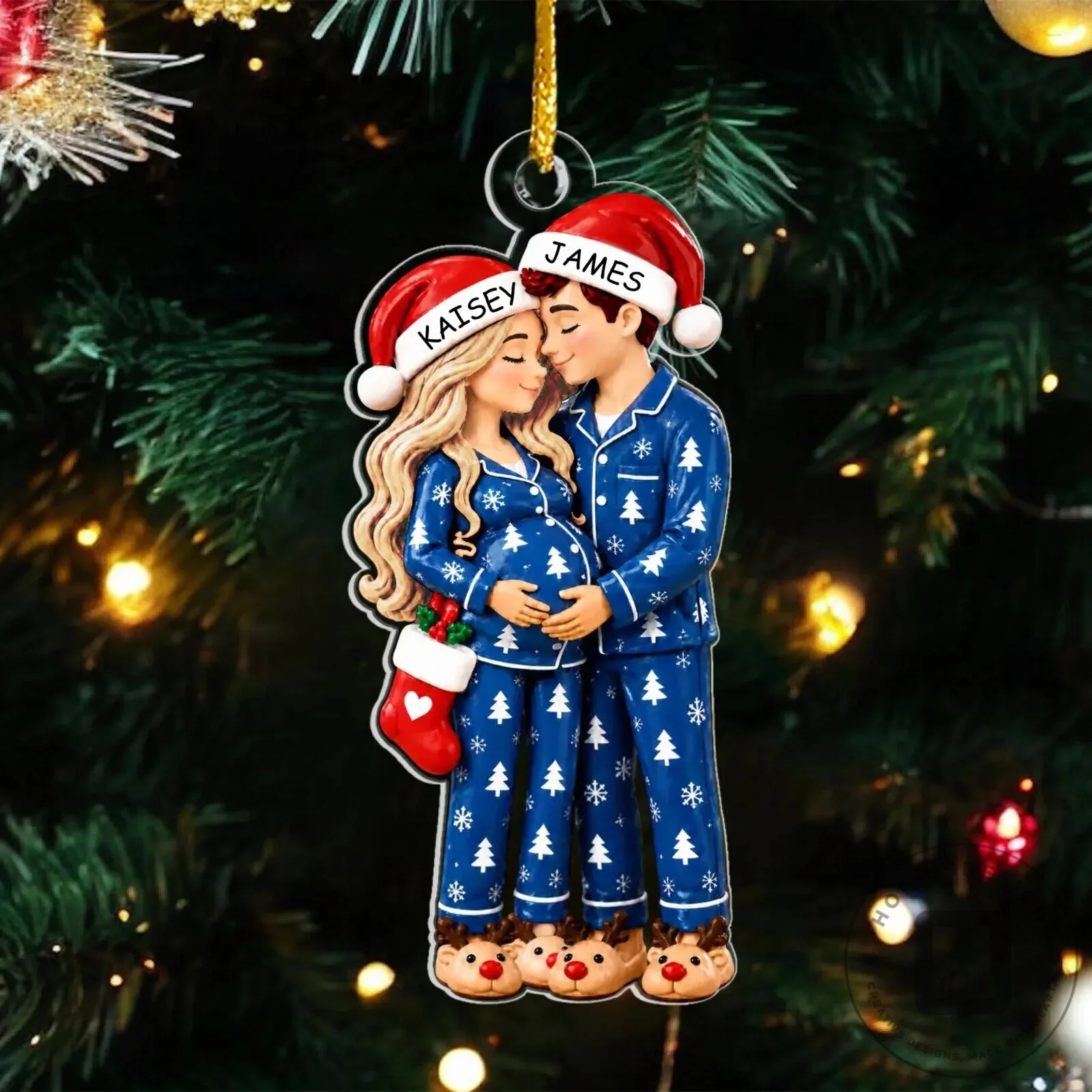 Personalized Expecting Couple Christmas Ornament, Custom Names Pregnancy Keepsake Gift