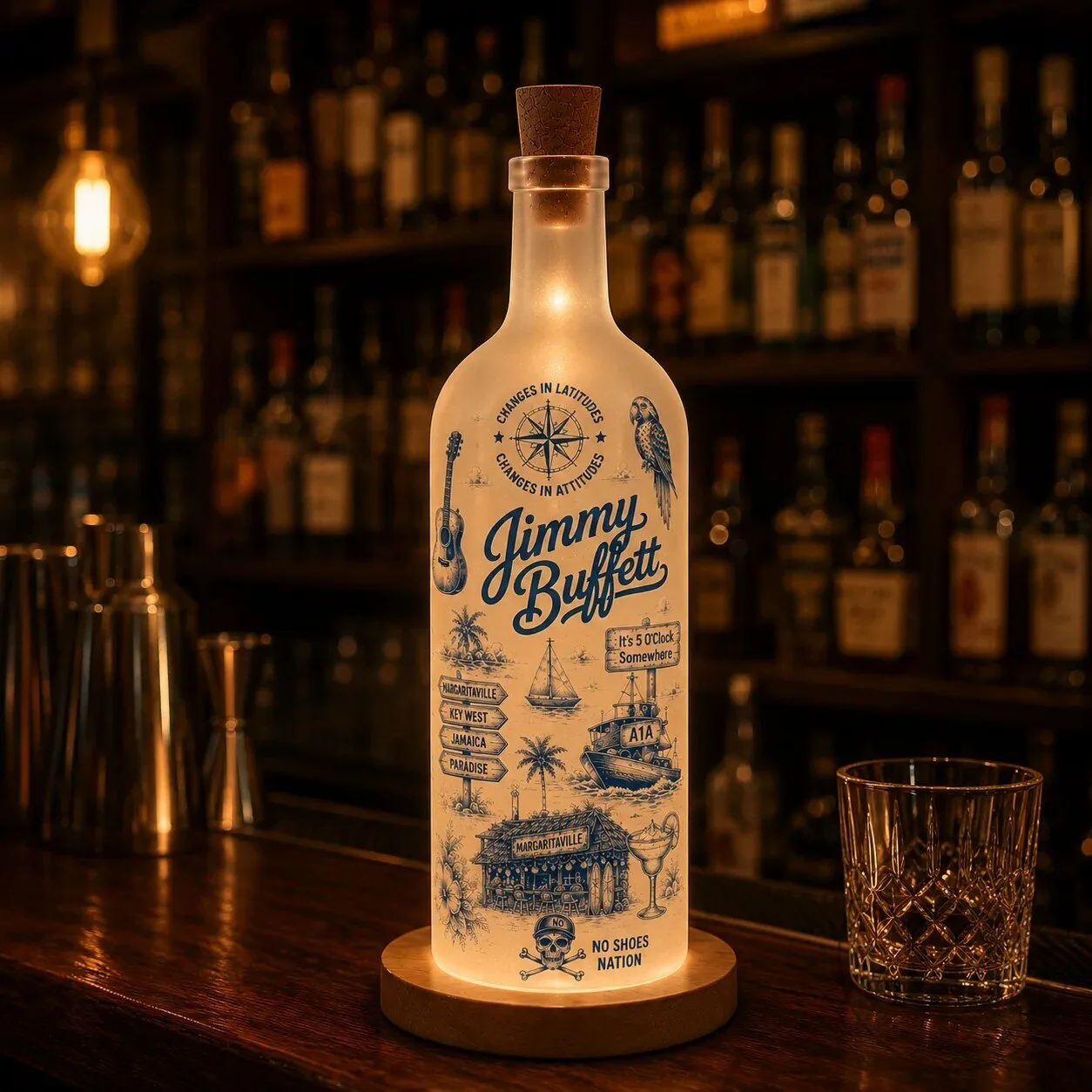 Jimmy Buffett Margaritaville Tropical Bar Decor LED Bottle Lamp