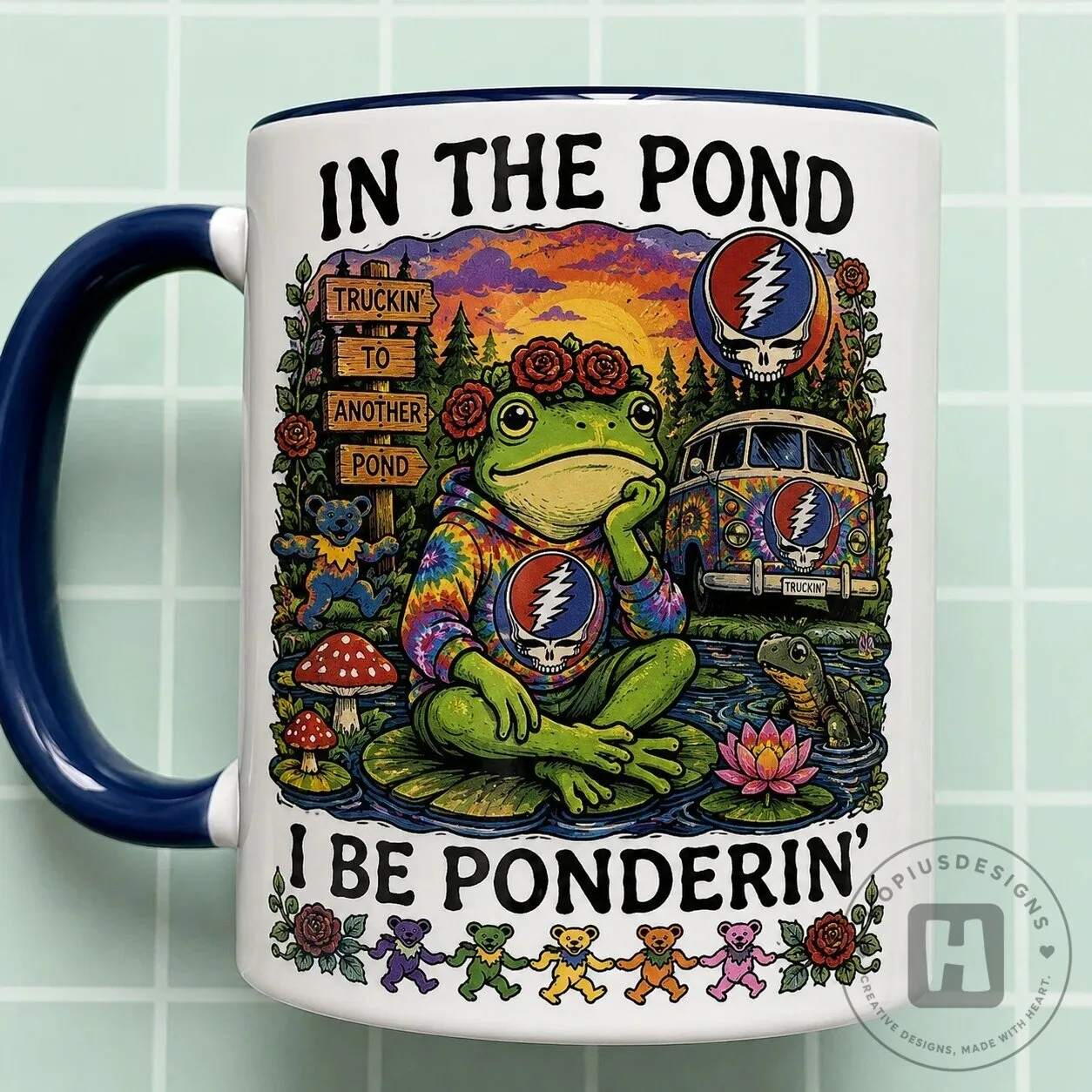 Grateful Dead Frog In The Pond I Be Ponderin Stealie Coffee Mug 10 Grateful Dead Frog In The Pond I Be Ponderin Stealie Coffee Mug