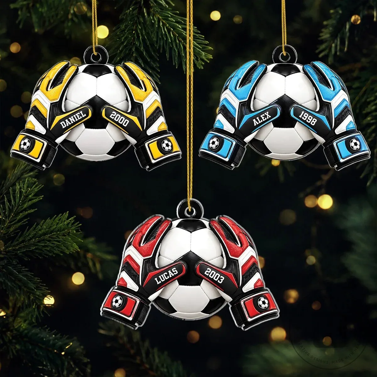 Personalized Soccer Ball Goalkeeper Gloves Christmas Tree Ornament Gift