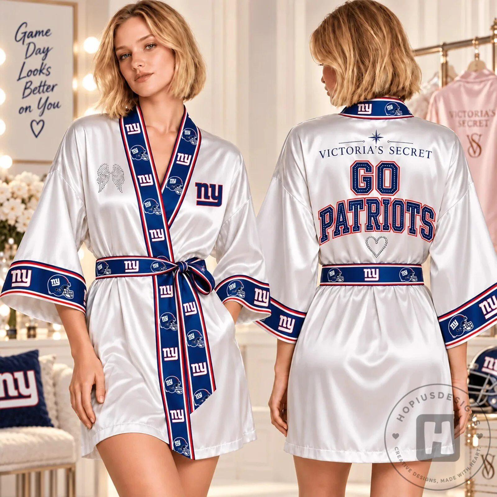 New York Giants and New England Patriots Satin Robe for Women