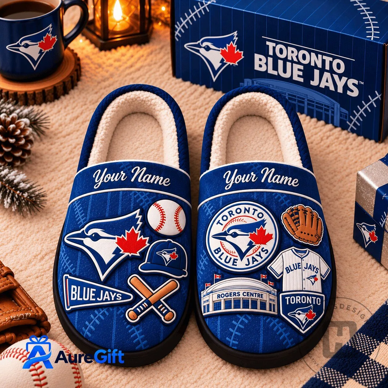 Toronto Blue Jays MLB Game Day Personalized Name Slippers for Baseball Fans