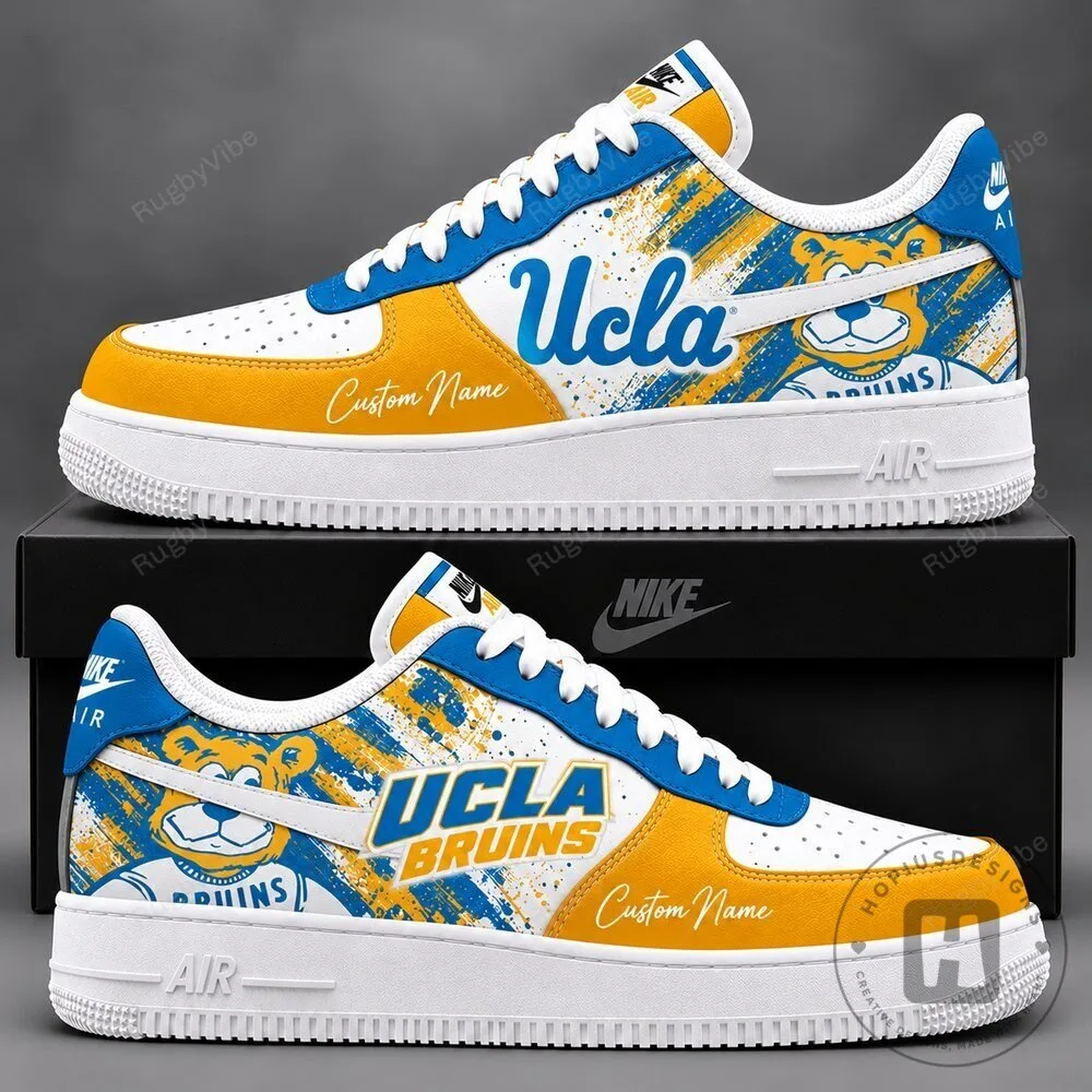 UCLA Bruins Custom Name White Yellow Blue Air Force 1 Sneakers